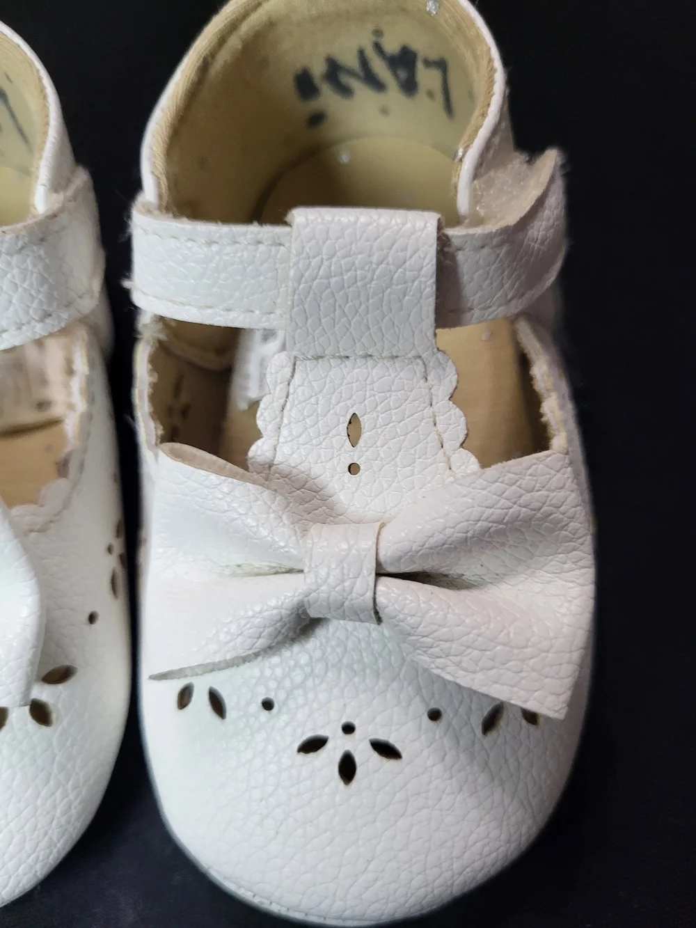 Baby Girls' White Mary Jane Bow Shoes with Hook-and-Loop Strap